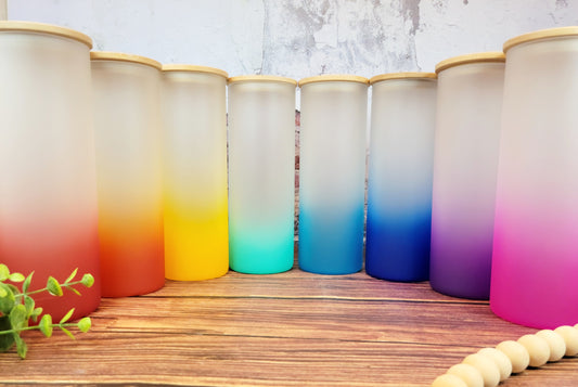 Ombre 25oz Glass Bottles with Bamboo lid, glass tumbler, ombre glass tumblers