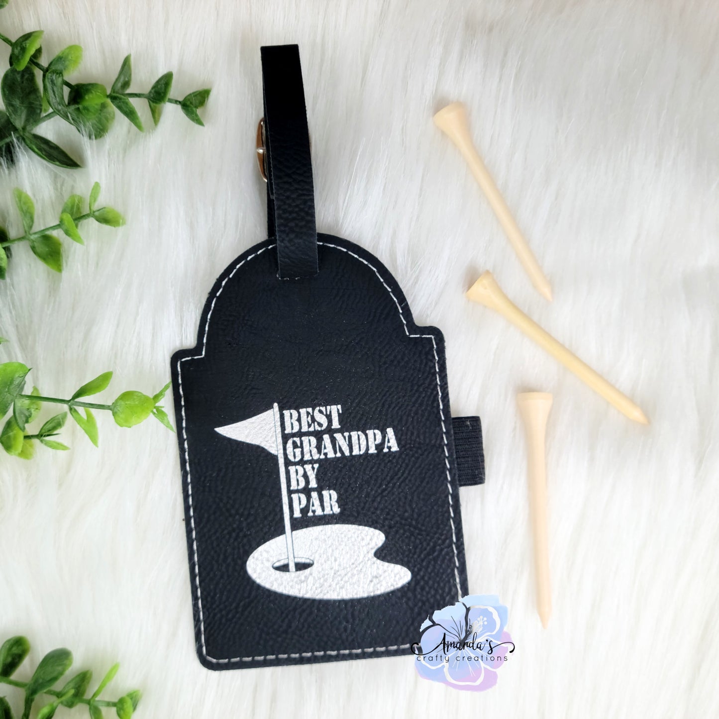 Laserable leatherette golf tee holder tag blanks, 3 wood golf tees, engraveable leatherette, leatherette golf tee tag, engraveable golf tee tag RTS