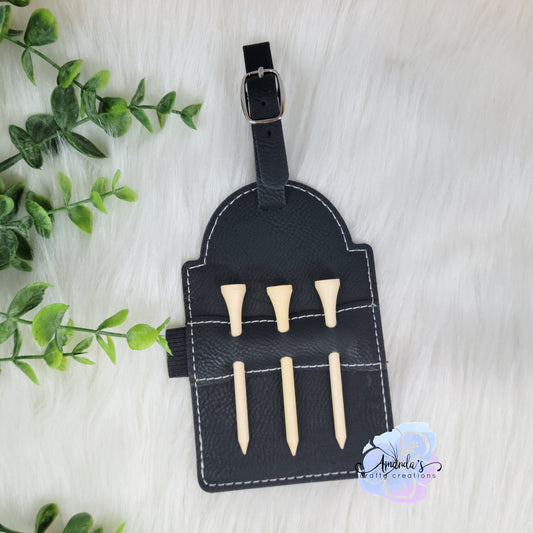Laserable leatherette golf tee holder tag blanks, 3 wood golf tees, engraveable leatherette, leatherette golf tee tag, engraveable golf tee tag RTS