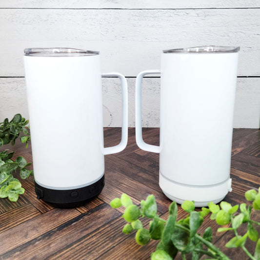 14oz Handled Tumbler with Bluetooth Speaker - Skinny Straight Design | 4-in-1 Glossy Sublimation-Ready | Ready to Ship (RTS)