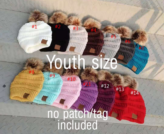 YOUTH Cable Knit Beanie Hats BLANK no patch/tag RTS, multiple color options cable knit beanie stocking cap, knitted hats with fur pom pom