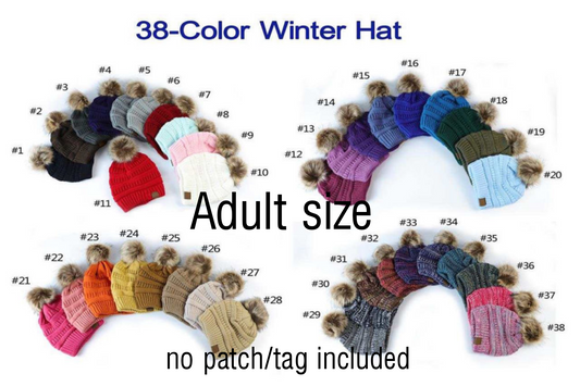 Adult Cable Knit Beanie Hats | Blank, No Patch/Tag | Ready-to-Ship (RTS) | Multiple Color Options | Knitted Beanie Stocking Cap | Knitted Hats with Fur Pom Pom