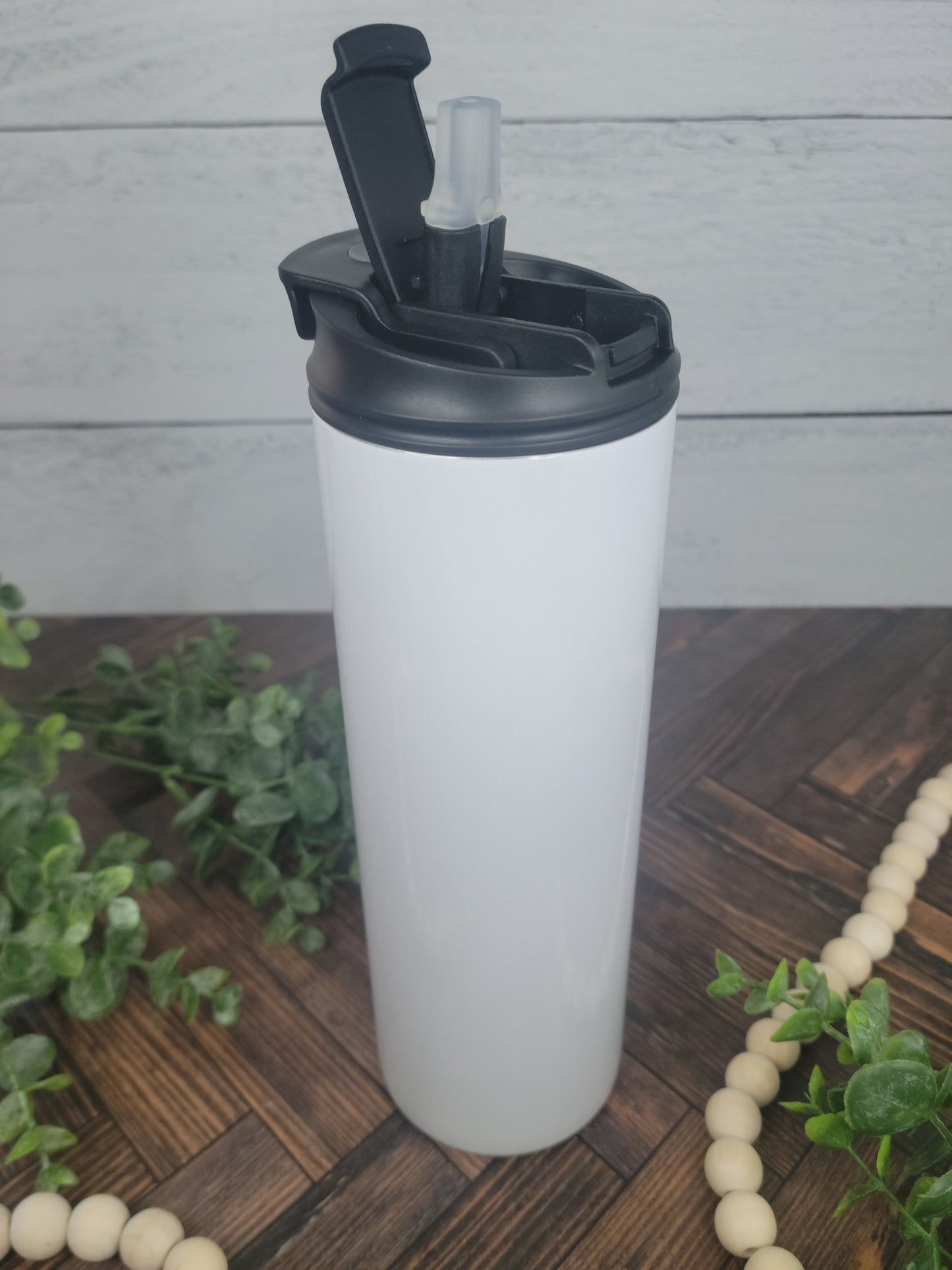 20 oz Straight Sublimation-Ready Skinny Tumbler with 2-in-1 Sippy/Straw Lid and Screw-On Handle