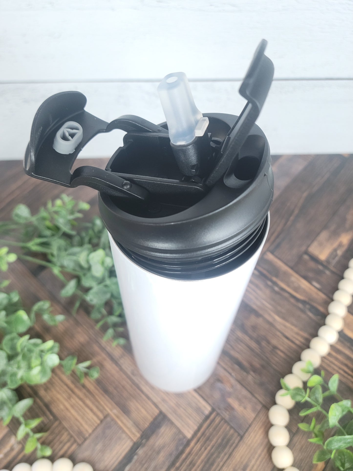 20 oz Straight Sublimation-Ready Skinny Tumbler with 2-in-1 Sippy/Straw Lid and Screw-On Handle