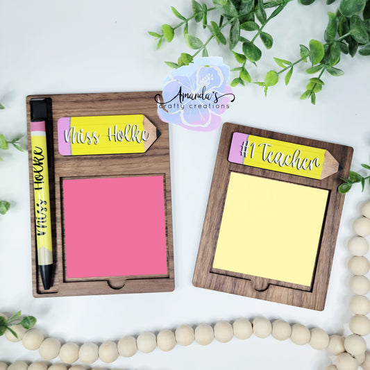 3-Piece Laser-Cut Notepad Holder Blanks | Desktop Note Pad Holder Set | Sublimation-Ready Pencil Shape
