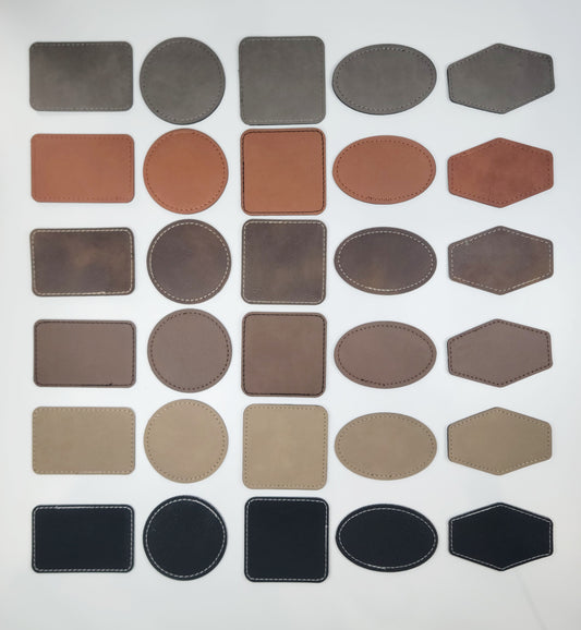 Laserable leatherette hat patches, laser friendly leatherette hat patches, patches for hats, engraveable patches with adhesive RTS