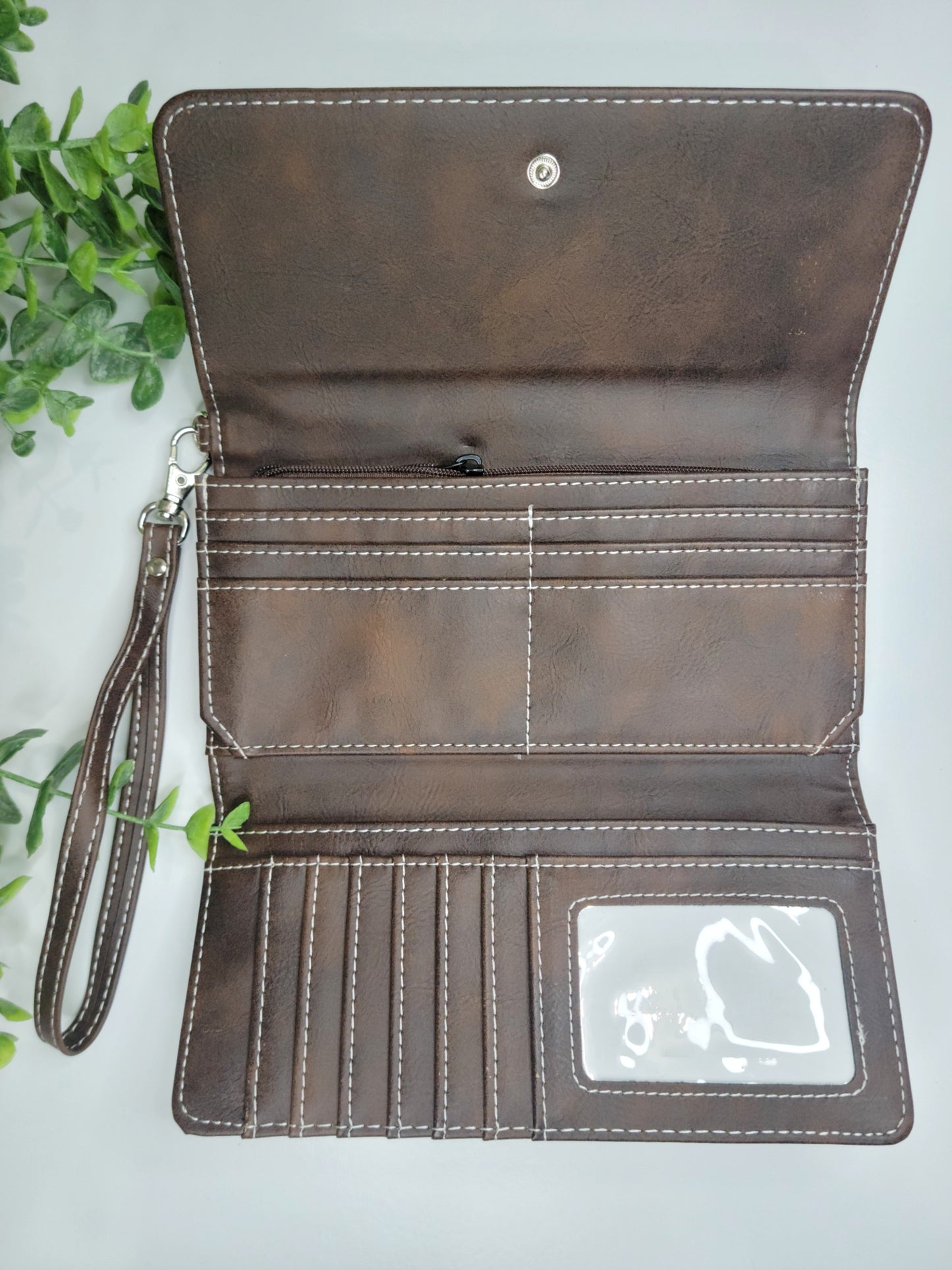 Laserable Leatherette Long Style Wallets with wristlet lanyard strap, Tri fold wallets for engraving, laser safe wallets, engraveable wallets RTS