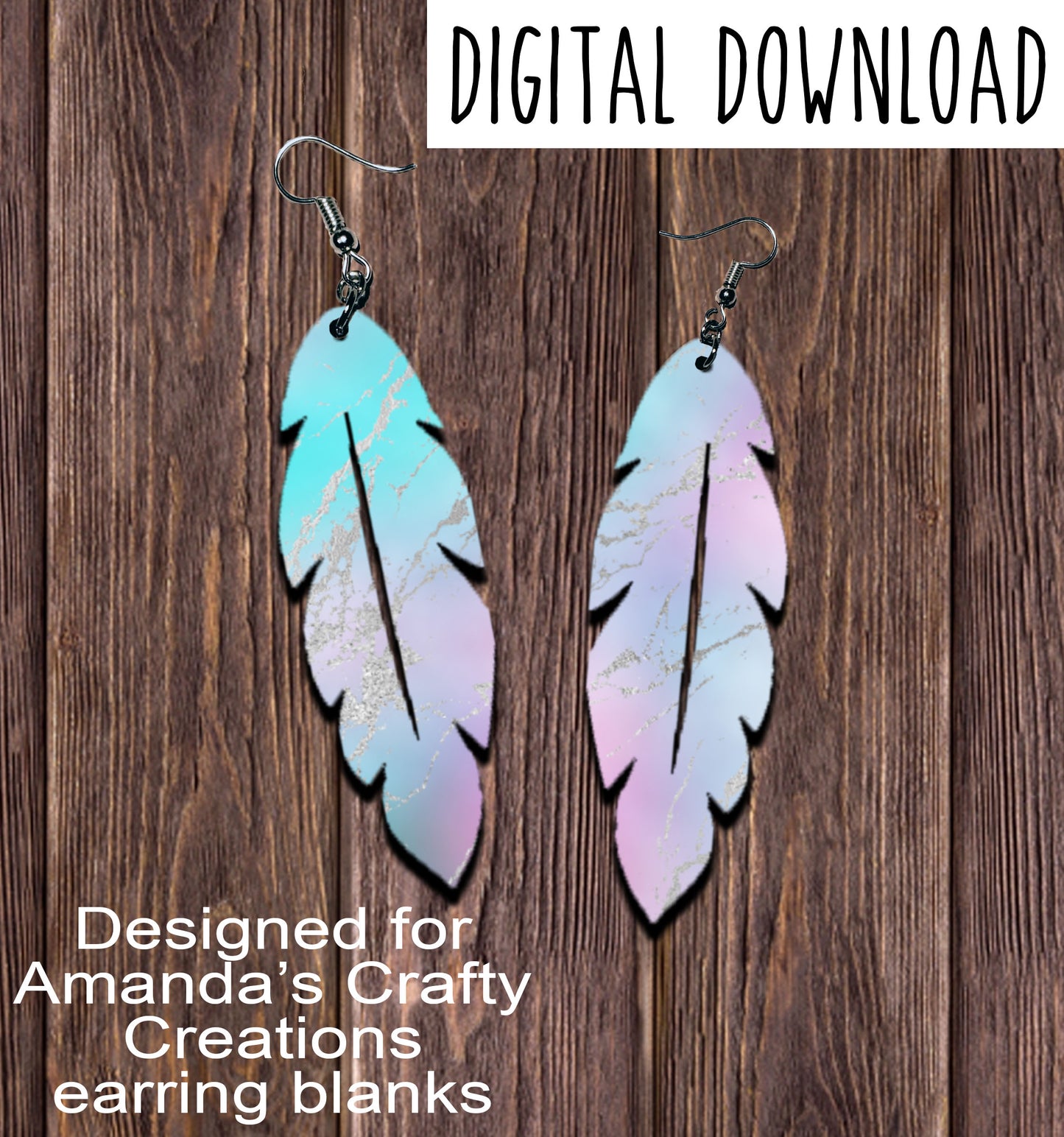 Pink Aqua Silver Foil Feather Earring Sublimation Design, Hand drawn Feather Sublimation earring design, digital download, JPG, PNG
