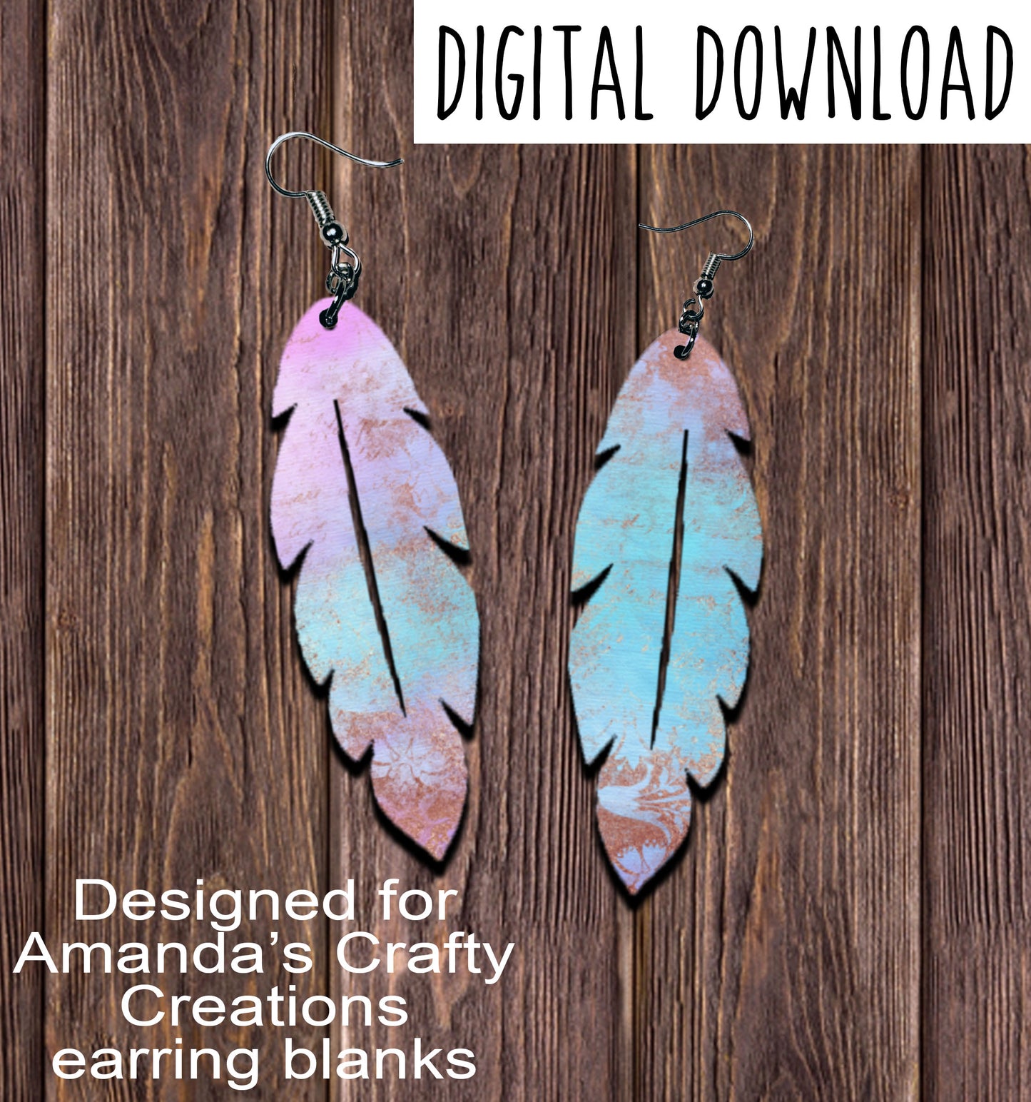 Pink Blue Rose Gold Vintage Feather Earring Sublimation Design, Hand drawn Feather Sublimation earring design, digital download, JPG, PNG