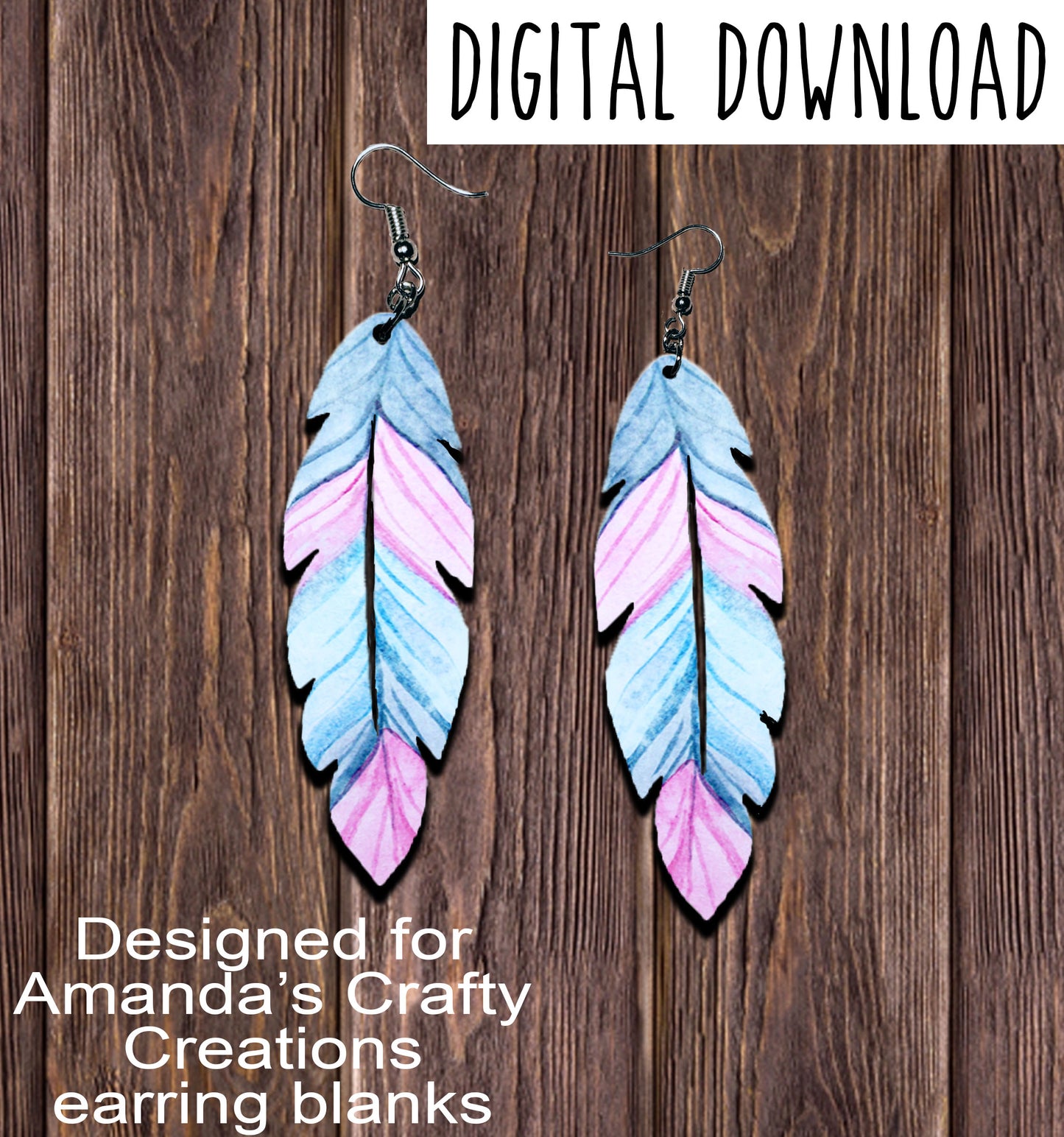 Pink Blue Feather Earring Sublimation Design, Hand drawn Feather Sublimation earring design, digital download, JPG, PNG
