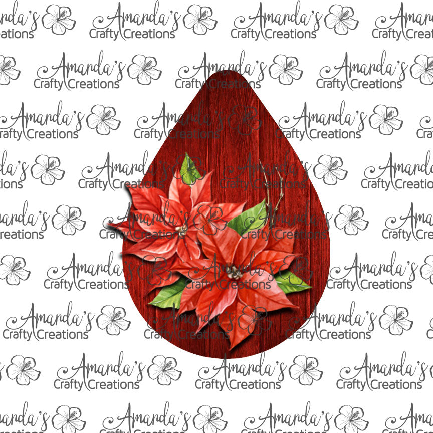 Red Wood Poinsettia Teardrop Earring Sublimation Design, Hand drawn Teardrop Sublimation earring design, digital download, JPG, PNG
