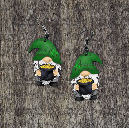 Pot of Gold Gnome Sublimation Design, Hand drawn Gnome Sublimation earring design, digital download, JPG, PNG