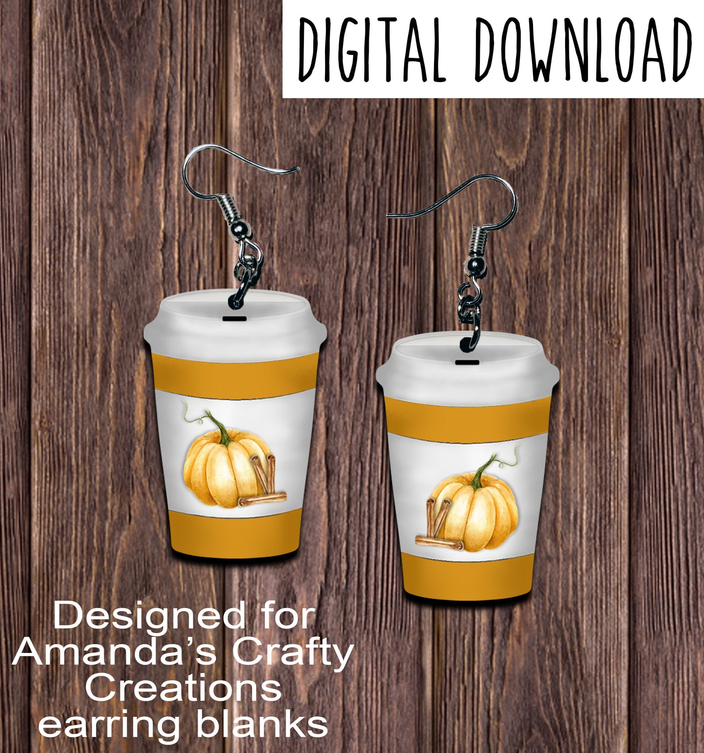 Pumpkin Spice Coffee Cup Earring Sublimation Design, Hand drawn Coffee Cup Sublimation earring design, digital download, JPG, PNG