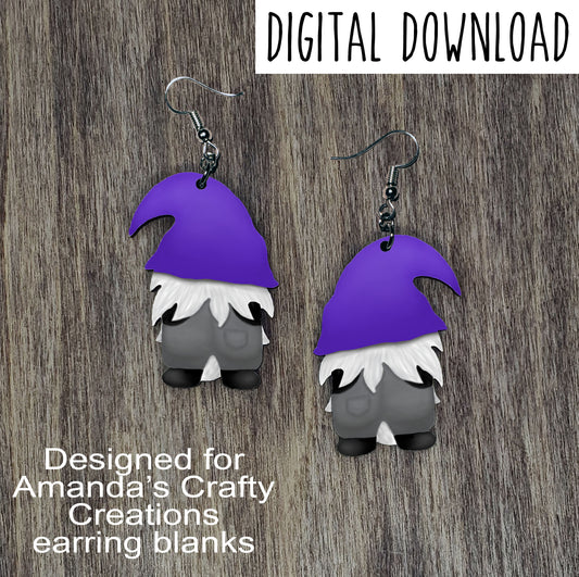 Purple Hat Gnome Back Sublimation Design, Hand drawn Gnome Sublimation earring design, digital download, JPG, PNG