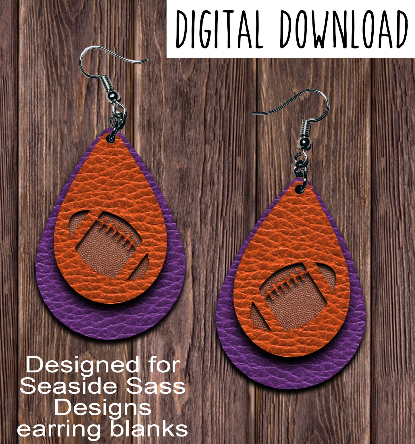 Purple Orange Football Cut OutTeardrop Earring Sublimation Design, Hand drawn Teardrop Sublimation earring design, digital download, JPG, PNG