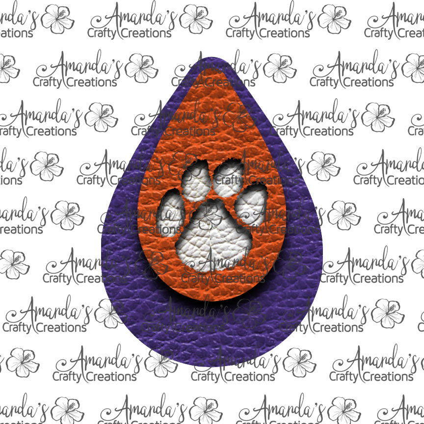 Purple Orange Paw Print Cut Out Teardrop Earring Sublimation Design, Hand drawn Teardrop Sublimation earring design, digital download, JPG, PNG