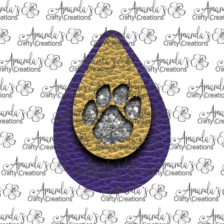Purple Yellow Paw Print Cut Out Teardrop Earring Sublimation Design, Hand drawn Teardrop Sublimation earring design, digital download, JPG, PNG