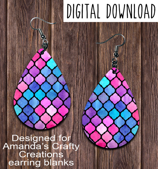 Rainbow Moroccan Teardrop Earring Sublimation Design, Hand drawn Teardrop Sublimation earring design, digital download, JPG, PNG