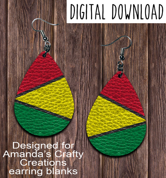 Rasta Colorblock Teardrop Earring Sublimation Design, Hand drawn Teardrop Sublimation earring design, digital download, JPG, PNG