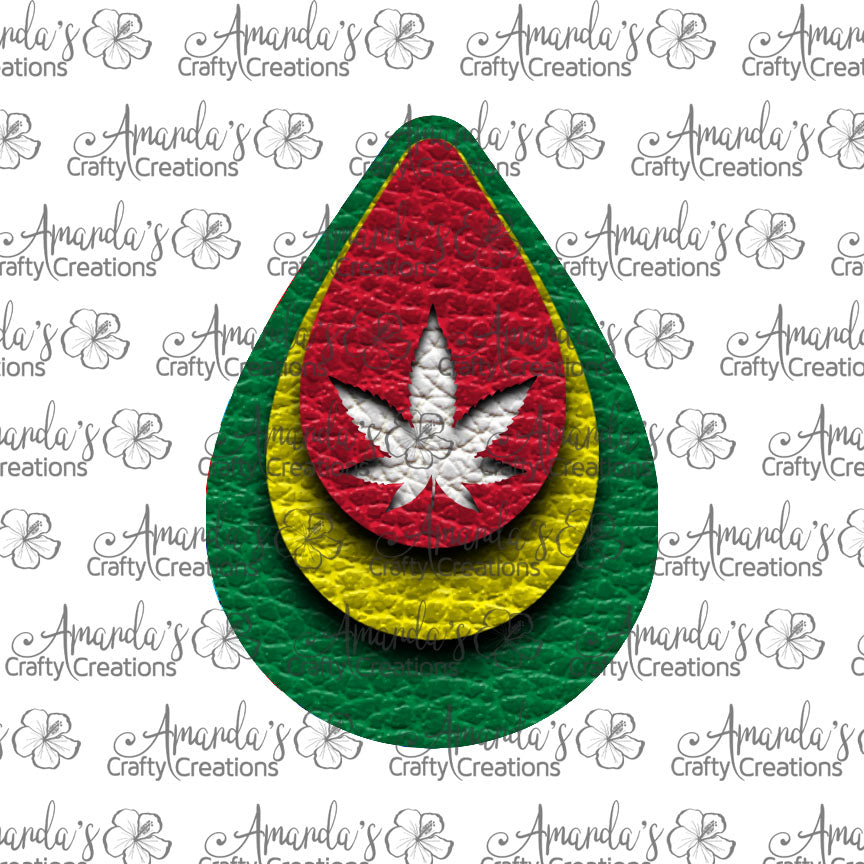 Rasta White Marijuana Teardrop Earring Sublimation Design, Hand drawn Teardrop Sublimation earring design, digital download, JPG, PNG