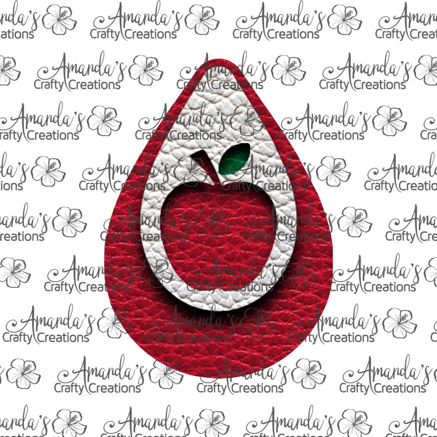 Red Apple Cut Out Teardrop Earring Sublimation Design, Hand drawn Teardrop Sublimation earring design, digital download, JPG, PNG