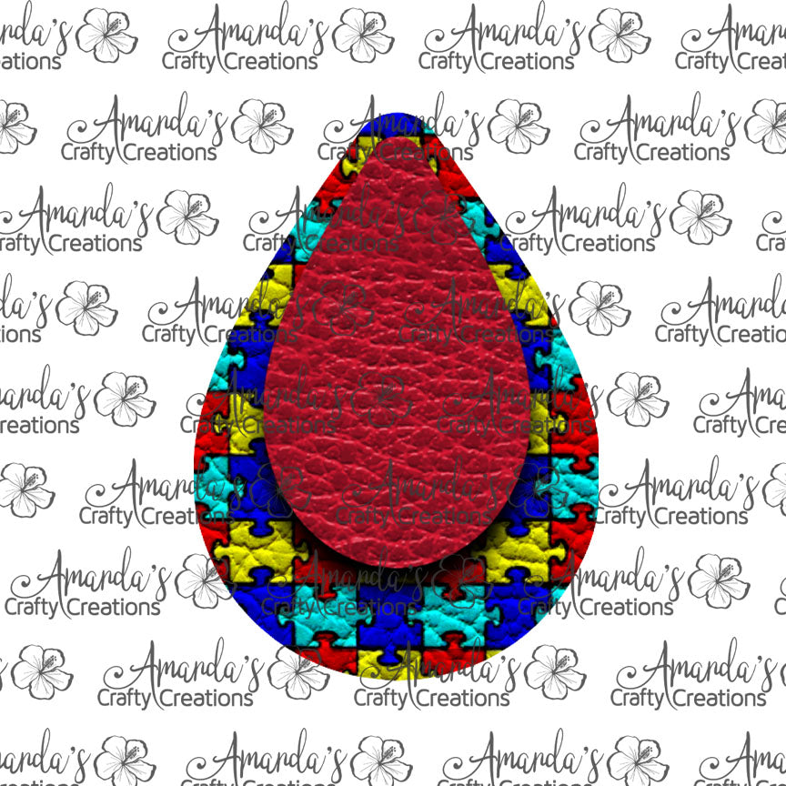 Red Autism Puzzle Teardrop Earring Sublimation Design, Hand drawn Teardrop Sublimation earring design, digital download, JPG, PNG