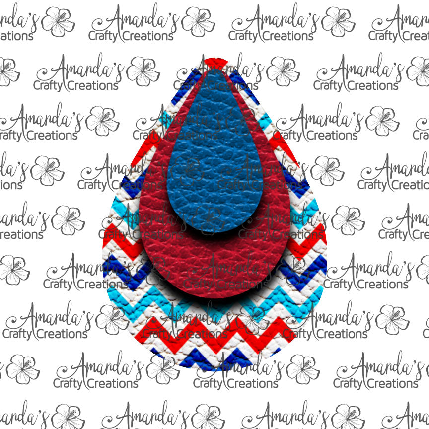 Red Blue Chevron Teardrop Earring Sublimation Design, Hand drawn Teardrop Sublimation earring design, digital download, JPG, PNG