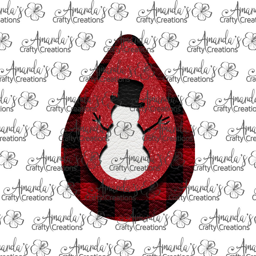 Red Buffalo Plaid Snowman Teardrop Earring Sublimation Design, Hand drawn Teardrop Sublimation earring design, digital download, JPG, PNG