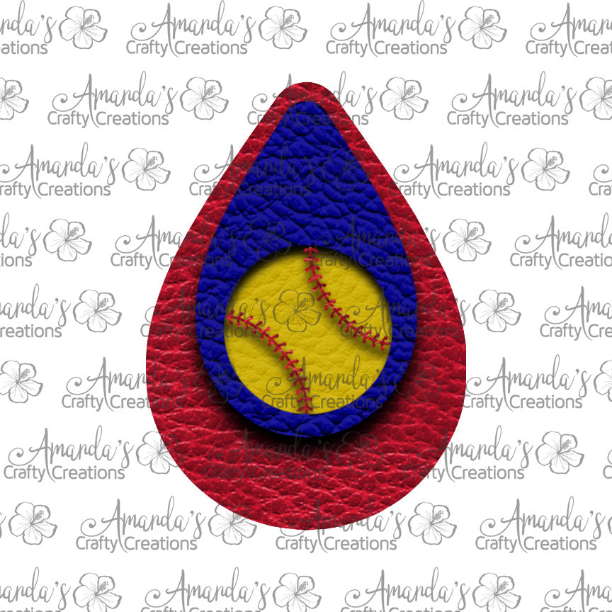 Red Royal Blue Softball Cut Out Teardrop Earring Sublimation Design, Hand drawn Teardrop Sublimation earring design, digital download, JPG, PNG