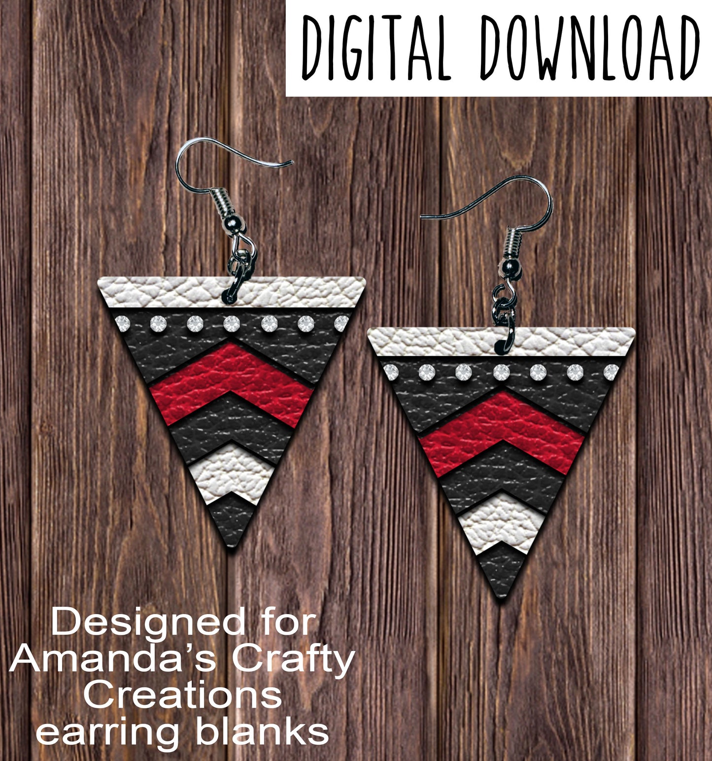 Red White Black Rhinestone Chevron Isosceles Triangle Earring Sublimation Design, Hand drawn Isosceles Triangle Sublimation earring design, digital download, JPG, PNG