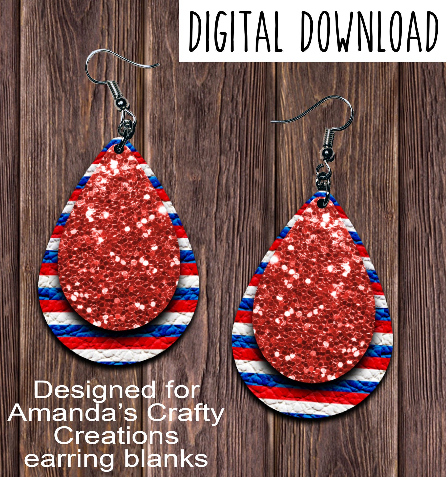 Red Glitter White Blue Teardrop Earring Sublimation Design, Hand drawn Teardrop Sublimation earring design, digital download, JPG, PNG