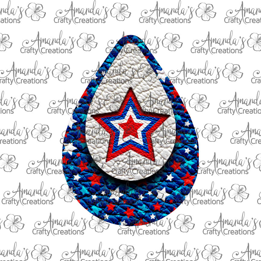 Red White Blue Star Teardrop Earring Sublimation Design, Hand drawn Teardrop Sublimation earring design, digital download, JPG, PNG