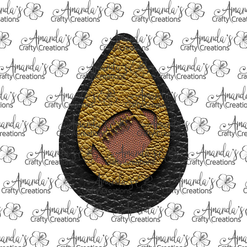 Gold Black Football Cut Out Teardrop Earring Sublimation Design, Hand drawn Teardrop Sublimation earring design, digital download, JPG, PNG