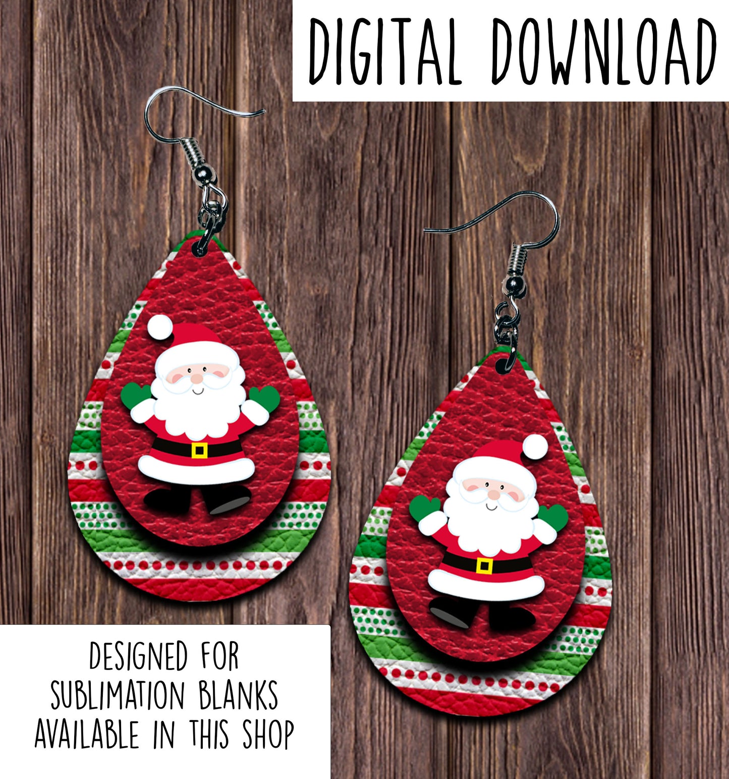 Christmas Character Bundle Teardrop Earring Sublimation Design, Hand drawn Teardrop Sublimation earring design, digital download, JPG, PNG