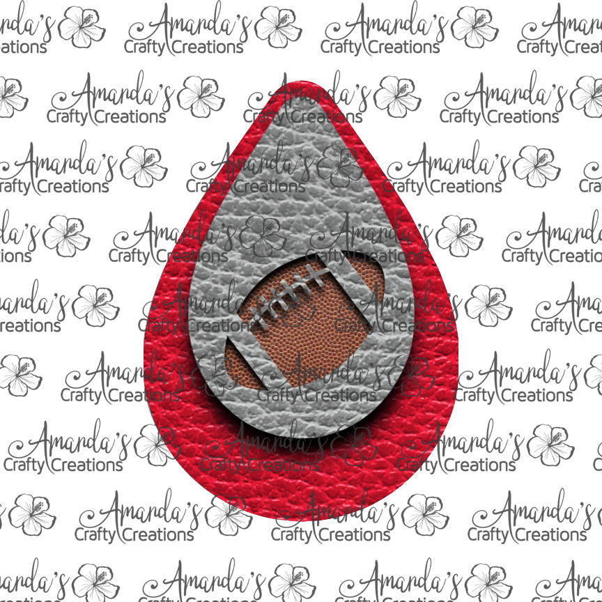 Scarlet Grey Football Cut Out Teardrop Earring Sublimation Design, Hand drawn Teardrop Sublimation earring design, digital download, JPG, PNG