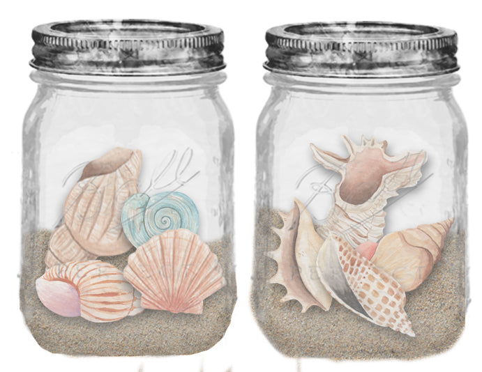 Seashell Mason Jar Earring Sublimation Design, Hand drawn Mason Jar Sublimation earring design, digital download, JPG, PNG