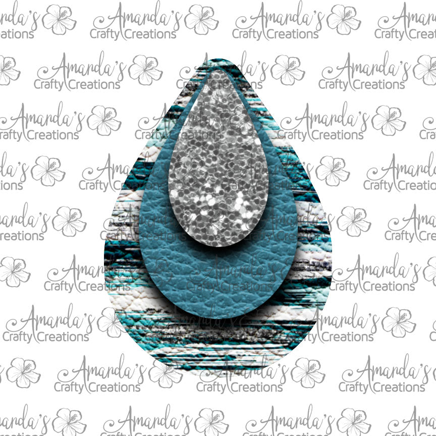 Silver Turquoise Brush Strokes Teardrop Earring Sublimation Design, Hand drawn Teardrop Sublimation earring design, digital download, JPG, PNG