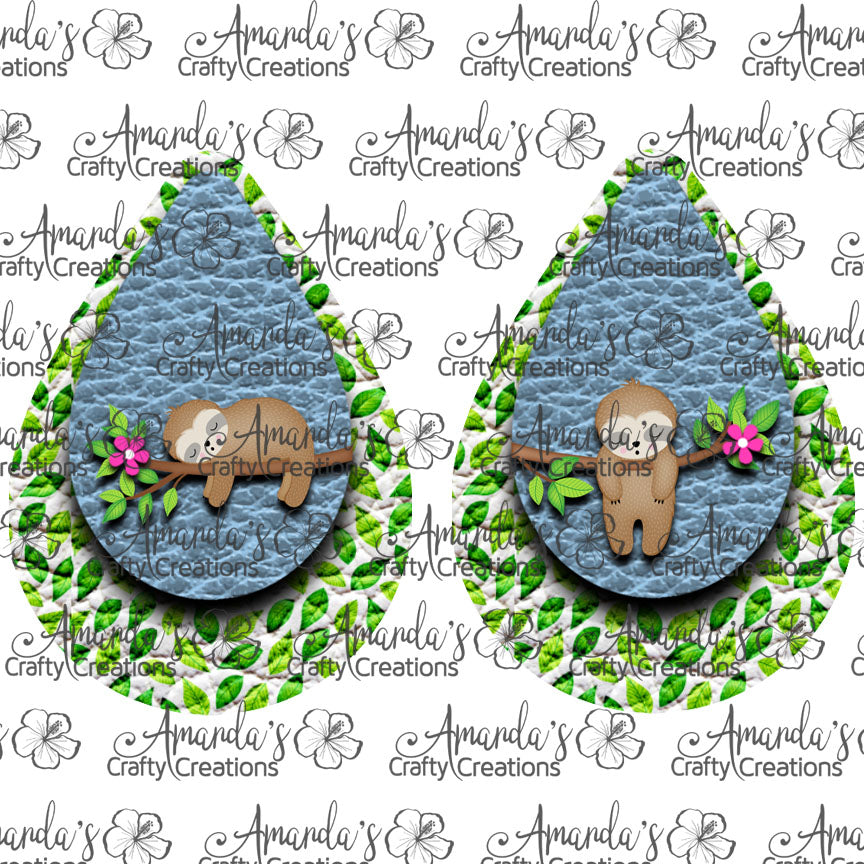 Sleepy Sloth Different Leaf Teardrop Earring Sublimation Design, Hand drawn Teardrop Sublimation earring design, digital download, JPG, PNG