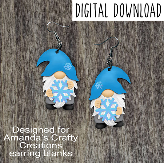 Snowflake Gnome Snowflake Hat Sublimation Design, Hand drawn Gnome Sublimation earring design, digital download, JPG, PNG