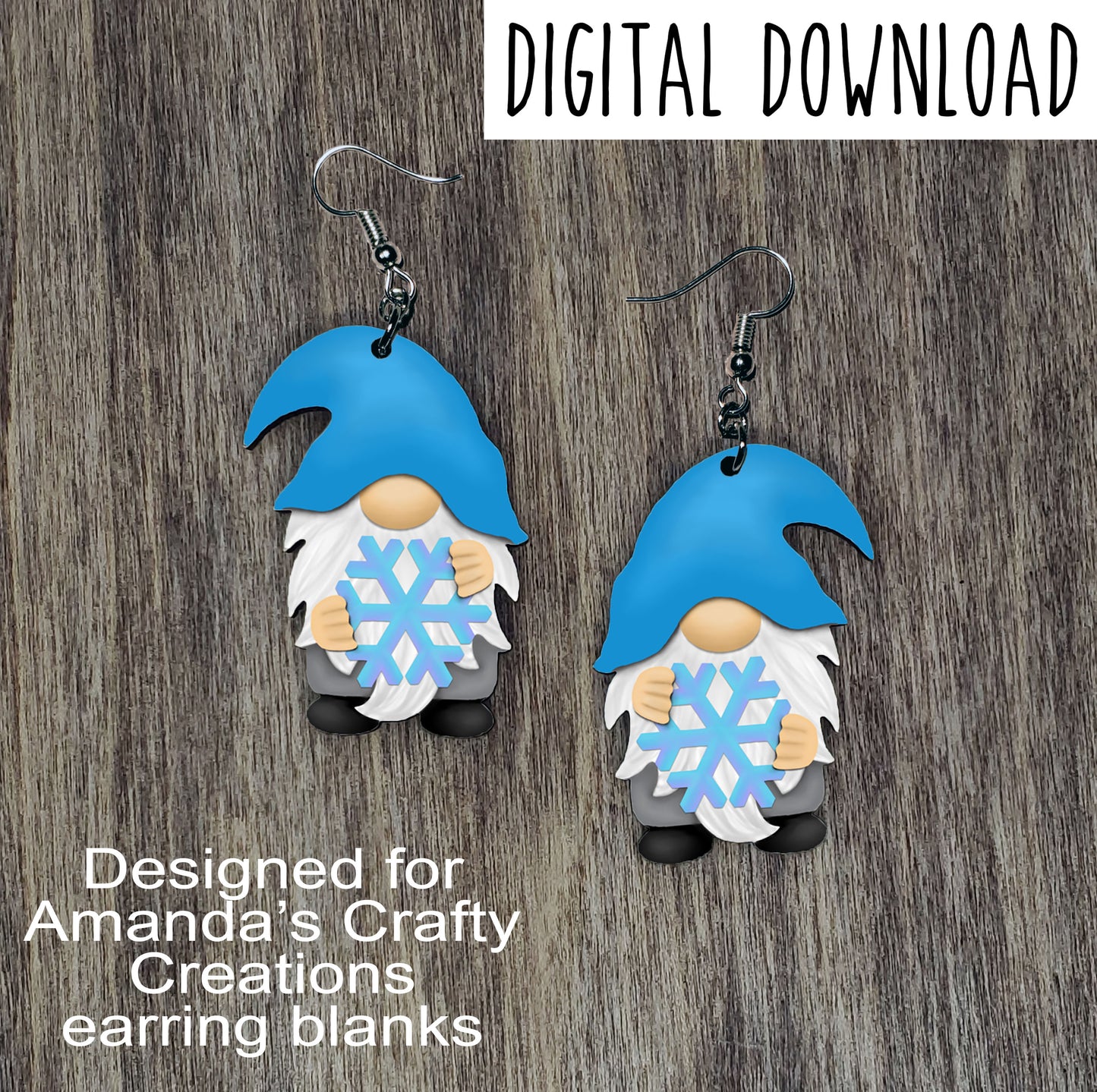Snowflake Gnome Sublimation Design, Hand drawn Gnome Sublimation earring design, digital download, JPG, PNG