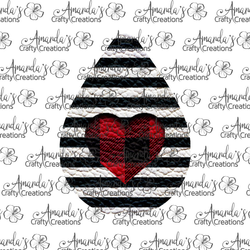 Stripes Buffalo Plaid Heart Teardrop Earring Sublimation Design, Hand drawn Teardrop Sublimation earring design, digital download, JPG, PNG