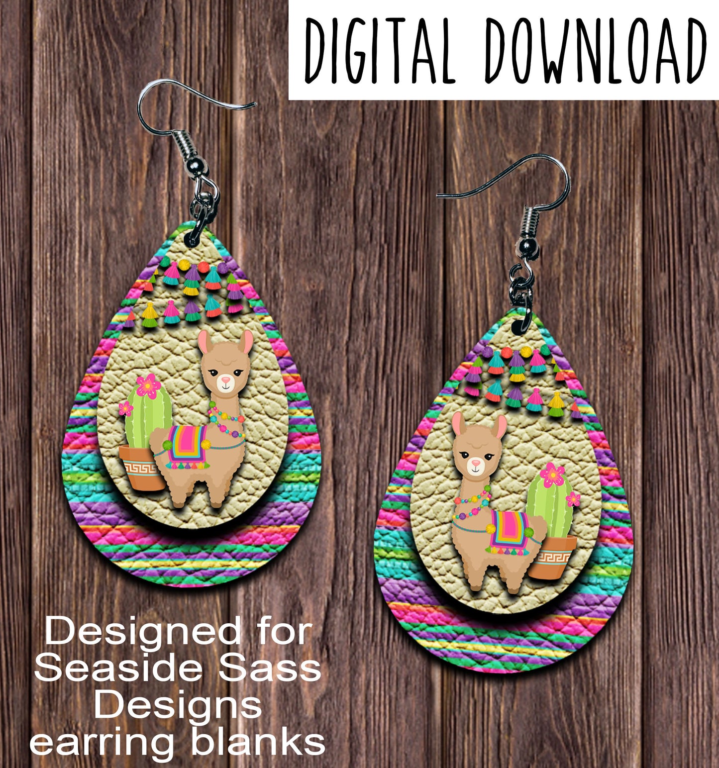 Tan Llama Yellow Teardrop Earring Sublimation Design, Hand drawn Teardrop Sublimation earring design, digital download, JPG, PNG