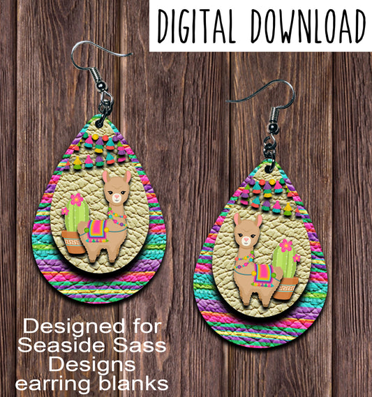 Tan Llama Yellow Teardrop Earring Sublimation Design, Hand drawn Teardrop Sublimation earring design, digital download, JPG, PNG