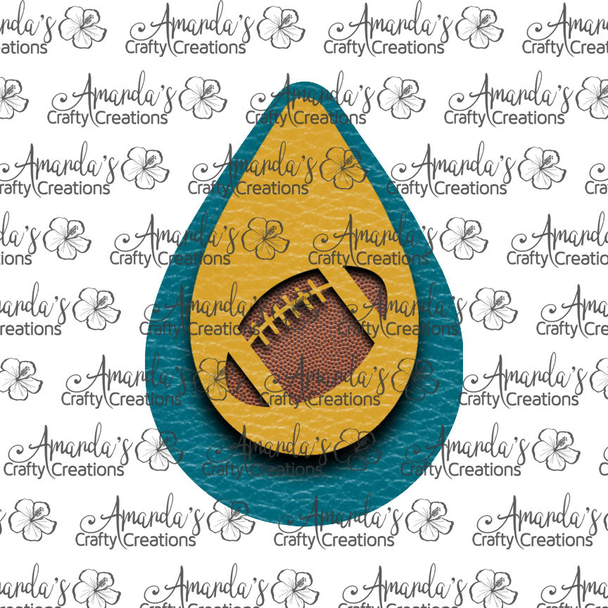Teal Gold Football Cut Out Teardrop Earring Sublimation Design, Hand drawn Teardrop Sublimation earring design, digital download, JPG, PNG