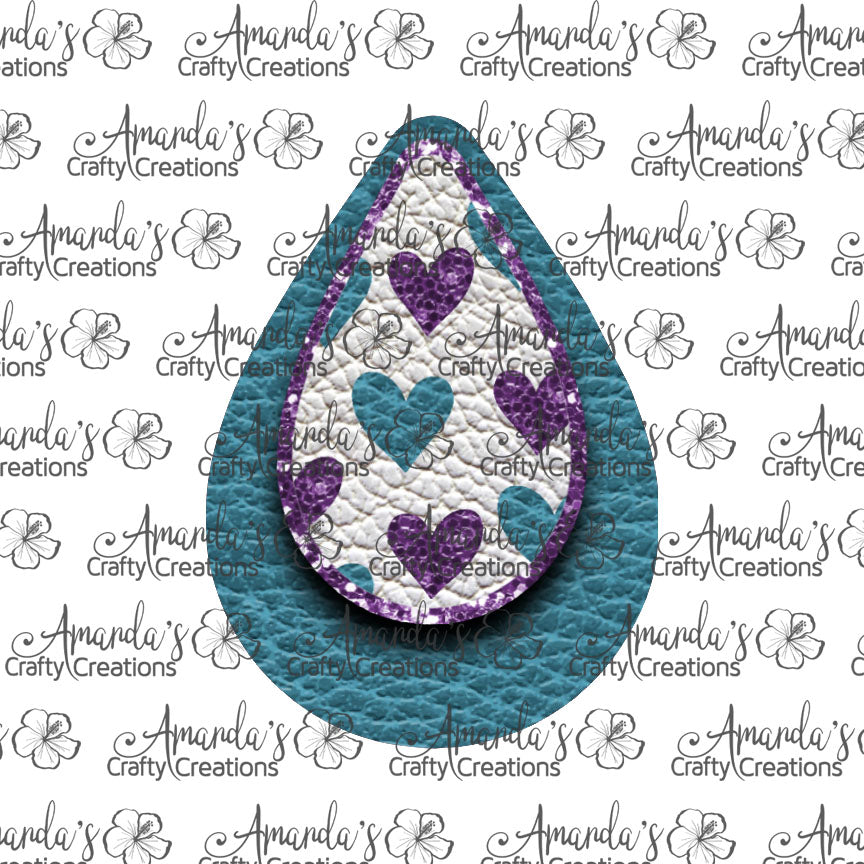 Teal Purple Heart Teardrop Earring Sublimation Design, Hand drawn Teardrop Sublimation earring design, digital download, JPG, PNG