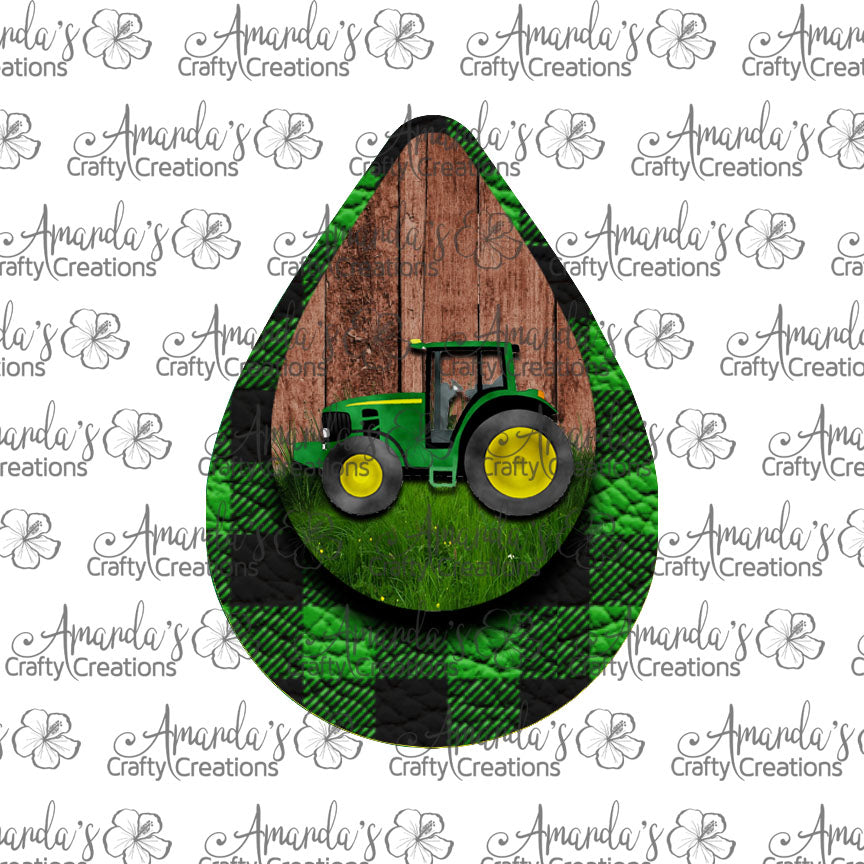 Tractor Green Buffalo Plaid Teardrop Earring Sublimation Design, Hand drawn Teardrop Sublimation earring design, digital download, JPG, PNG