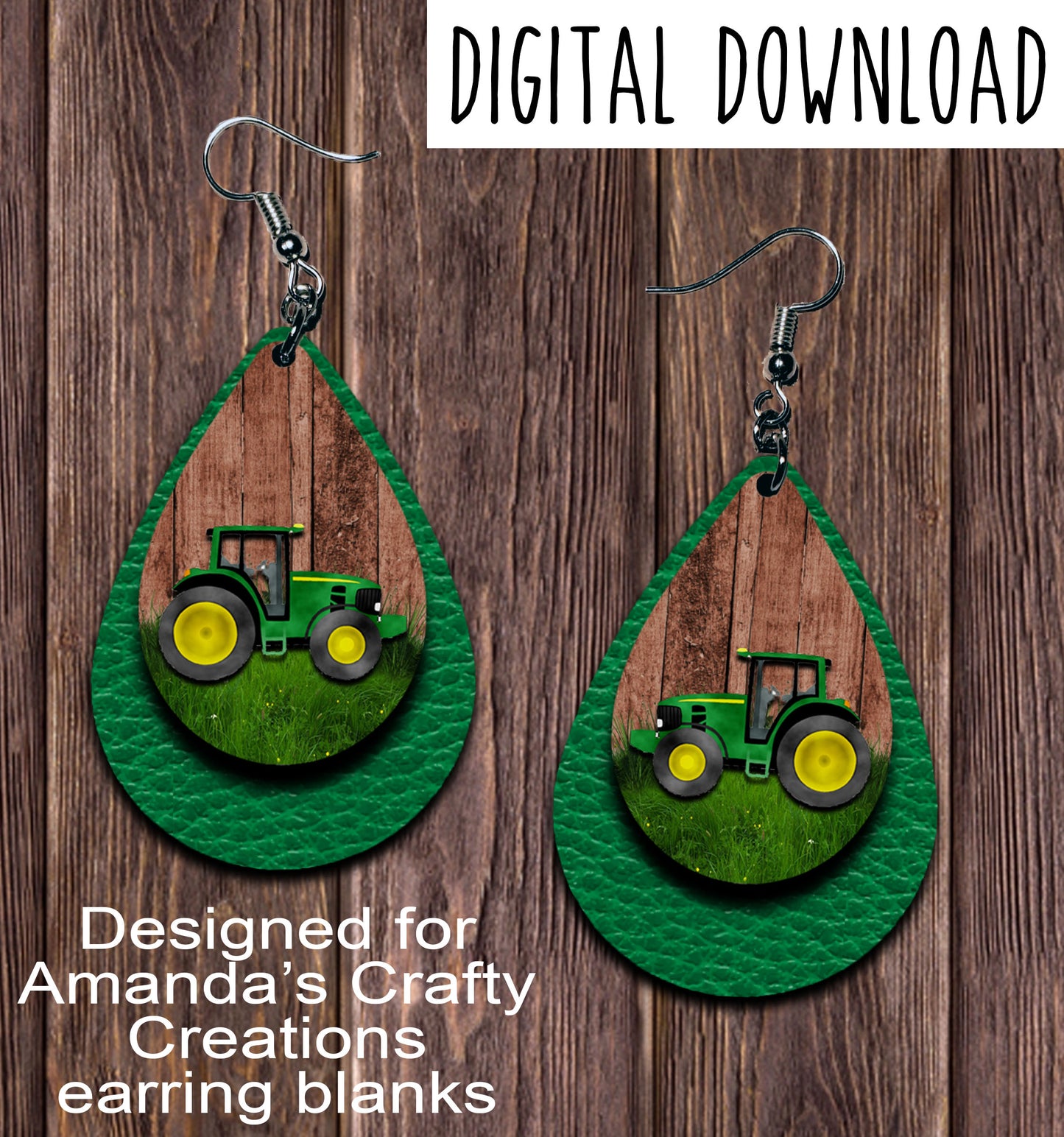 Tractor Green Teardrop Earring Sublimation Design, Hand drawn Teardrop Sublimation earring design, digital download, JPG, PNG