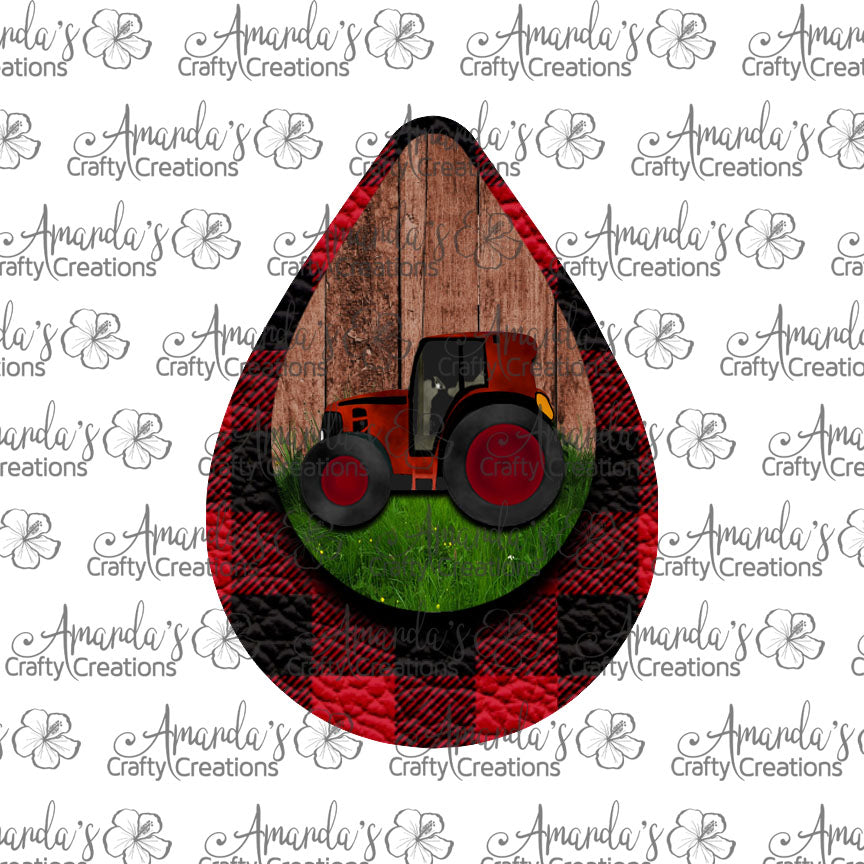 Tractor Red Buffalo Plaid Teardrop Earring Sublimation Design, Hand drawn Teardrop Sublimation earring design, digital download, JPG, PNG