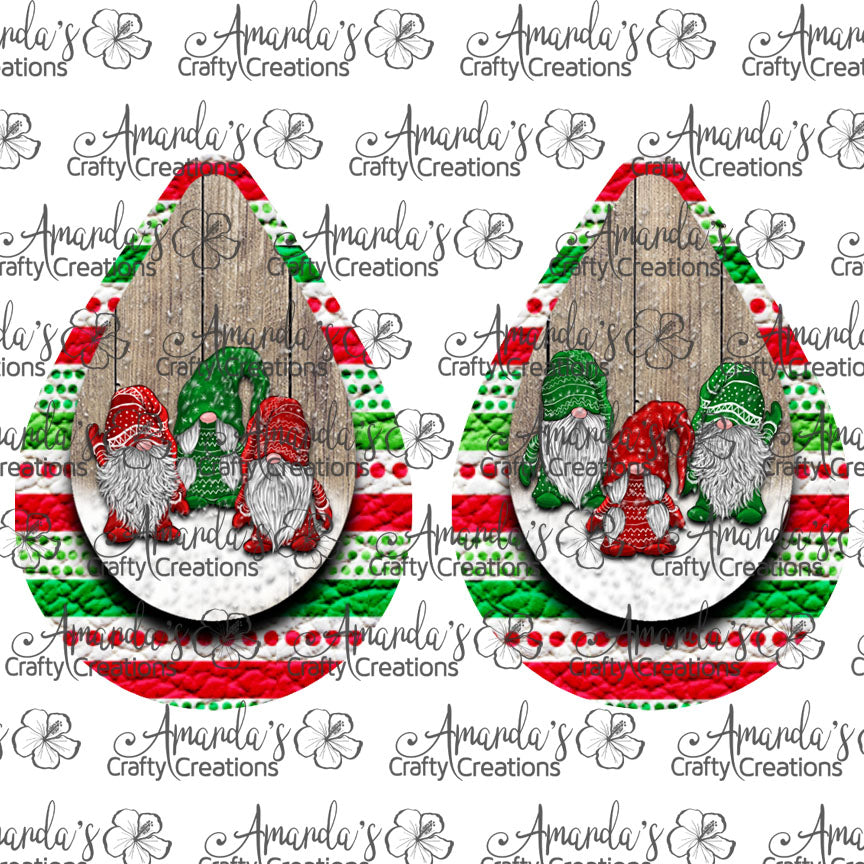 Triple Gnomes Red Green Teardrop Earring Sublimation Design, Hand drawn Teardrop Sublimation earring design, digital download, JPG, PNG