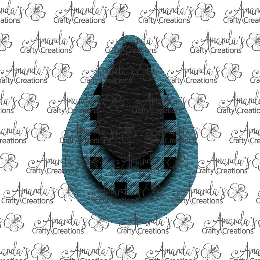 Turquoise Buffalo Plaid Black Teardrop Earring Sublimation Design, Hand drawn Teardrop Sublimation earring design, digital download, JPG, PNG